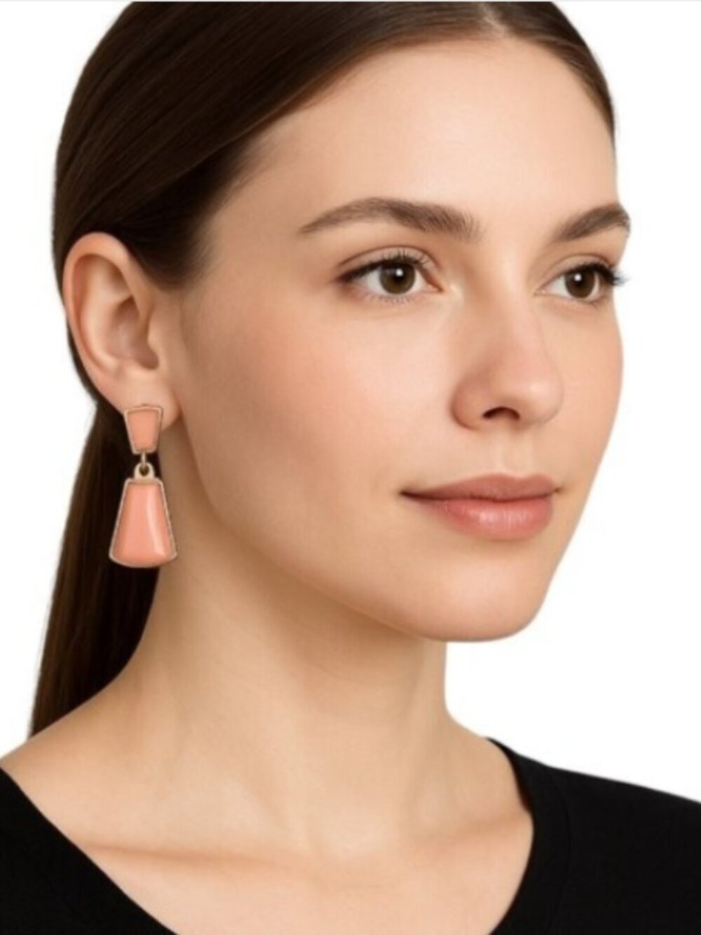 Vintage Woman's Pierced Earrings Push Pin Coral Stone Gold Tone Metal 2" drop